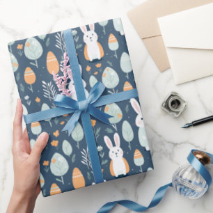 Papier Cadeau Jardin de lapins bleu et orange