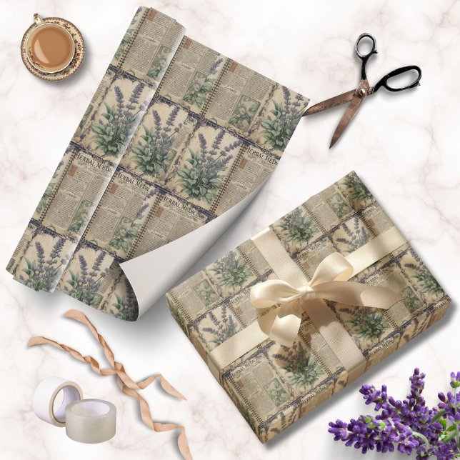 Papier Cadeau Jardin de lavande d'Apothécaire vintage (Vintage Lavender Dream Apothecary Wrapping Paper for Mother's Day or Garden Lovers Gifts)