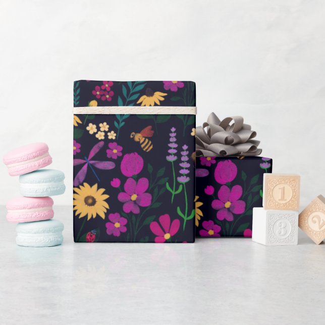 Papier Cadeau Jardin de nuit Floral Botanique (Baby Shower)