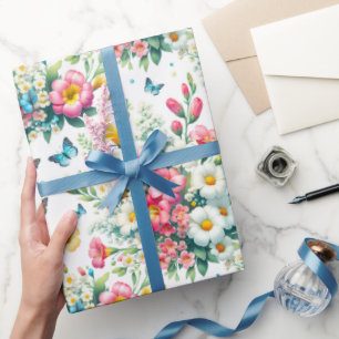 Papier Cadeau Jardin de papillons en fleurs