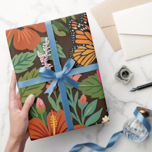 Papier cadeau Jardin de papillons hibiscus abstrai