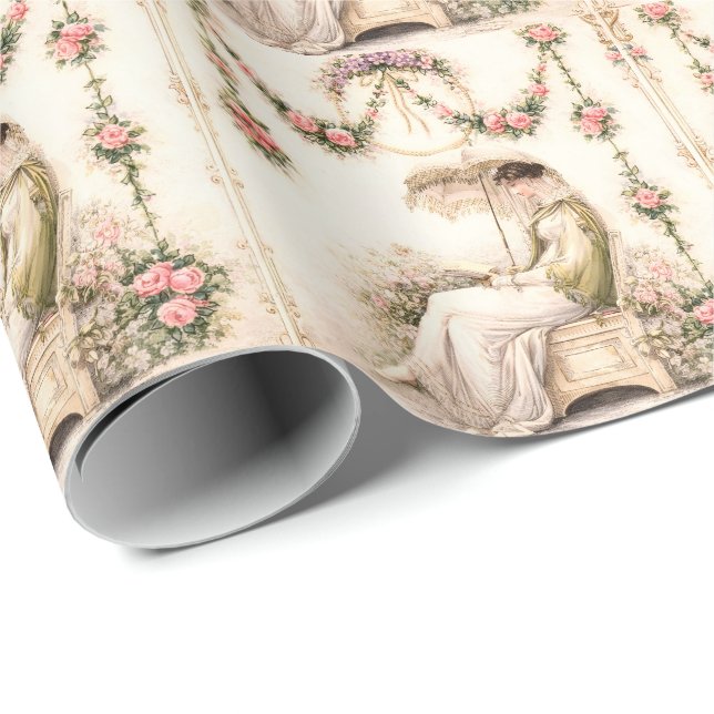 Papier Cadeau Jardin de roses de la Régence Lectrice (Coin rond)