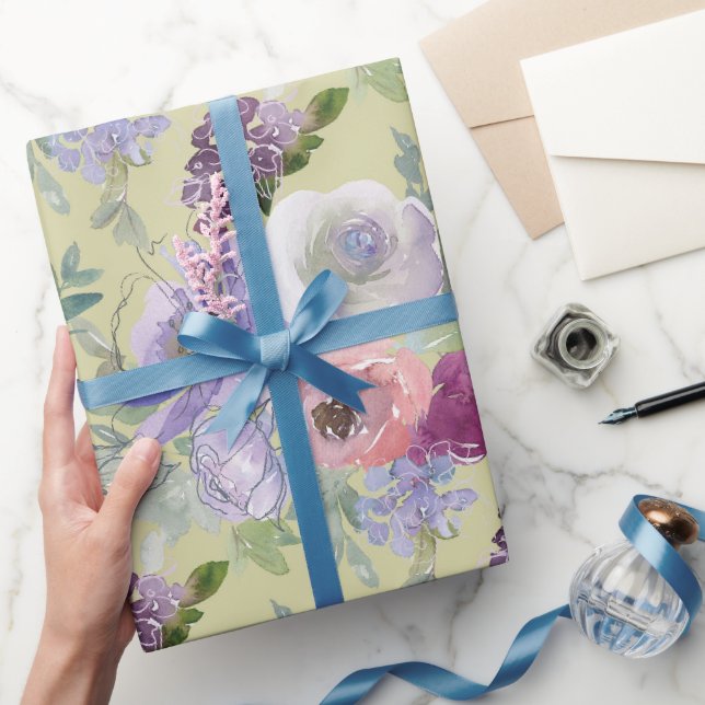 Papier Cadeau Jardin de roses roses violettes (Cadeaux)