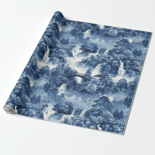 Papier Cadeau Jardin d'eau japonais en porcelaine blanche bleue