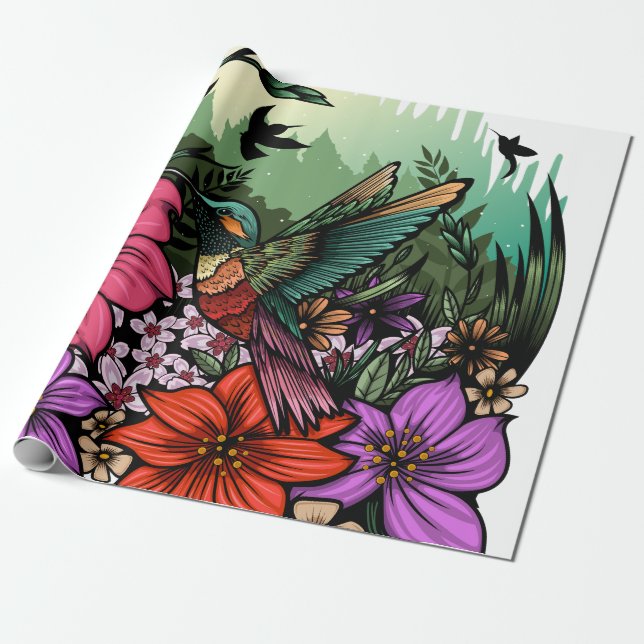 Papier Cadeau Jardin des colibris (Déroulé)
