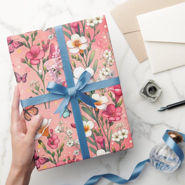 Papier Cadeau Jardin en fleurs rose (Cadeaux)