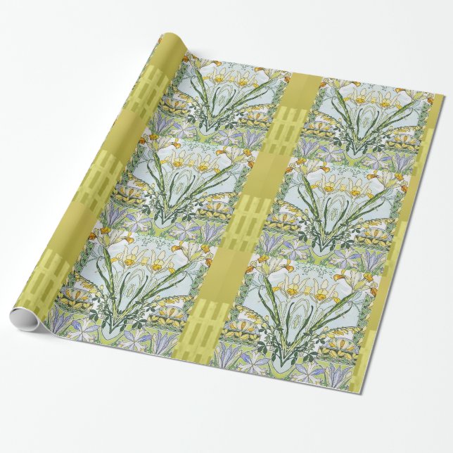 Papier Cadeau Jardin fleuri Vintage Nouveau (Déroulé)