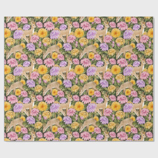 Papier Cadeau Jardin luxuriant de dahlias avec cerfs - Florales