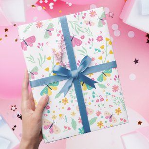 Papier Cadeau Jardin Papillon Blanc Fantaisiste Anniversaire Fil