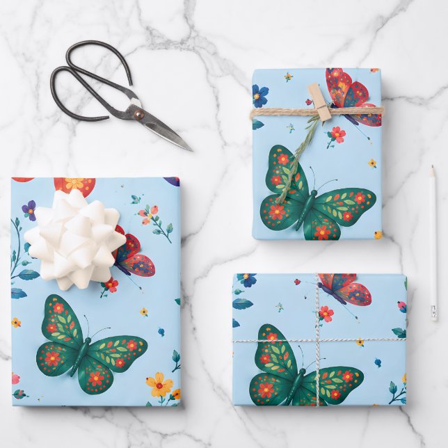 Papier Cadeau Jardin Papillon – Papillon Floral Co (Recto)