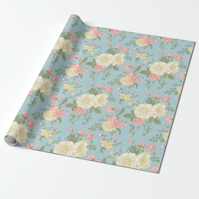 Papier Cadeau Jardin Peony motif floral (Déroulé)