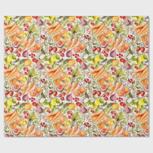 Papier Cadeau Jardin Potager Récolte Aquarelle Fruits & Légumes