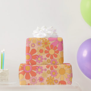 Papier Cadeau Jardin rétro 60s les années 70 Vintage Floral Stri