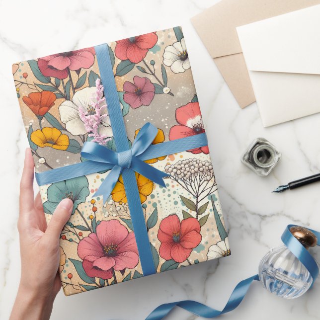 Papier Cadeau Jardin Rétro en Fleur (Cadeaux)