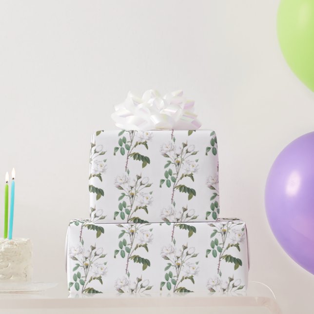 Papier Cadeau Jardin Rose Blanc Fleur Floral Motif Art (Cadeaux de fête)