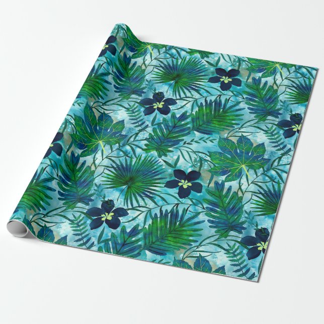 Papier Cadeau Jardin tropical hawaïen Teal de Nalani (Déroulé)