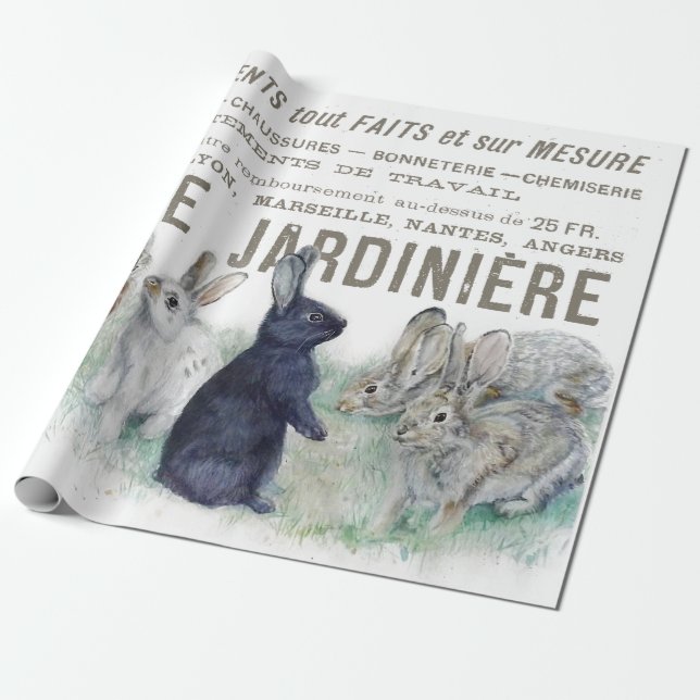 Papier Cadeau Jardin Vintage Lapin Rabbit Découpage (Déroulé)