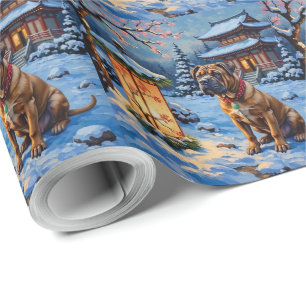 Papier Cadeau Jardin Zen Lanterne de Noël Shar Pei Vacances