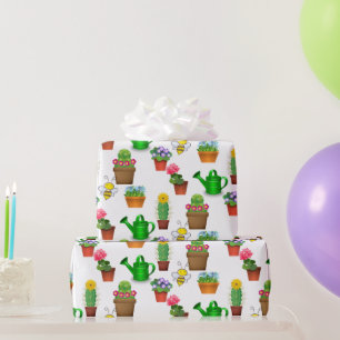 Papier Cadeau Jardinage Cactus Plantes succulents et pointillés