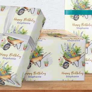 Papier Cadeau Jardinage Thème Joyeux Anniversaire Personnalisé