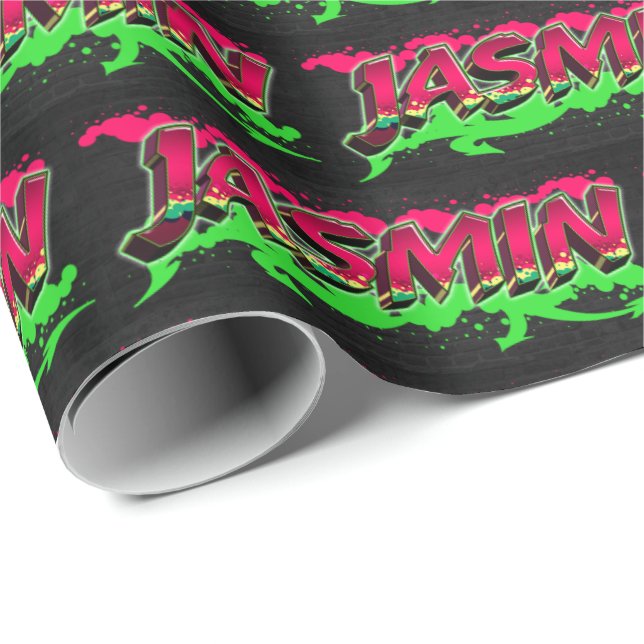 Papier Cadeau Jasmin prénom Graffiti red green (Coin rond)