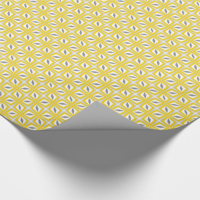 Papier Cadeau Jaune abstrait et gris de motif de feuille de (Coin)