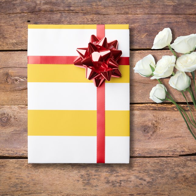 Papier Cadeau Jaune Banane Blanc Larges Rayures Horizontales (Créateur téléchargé)