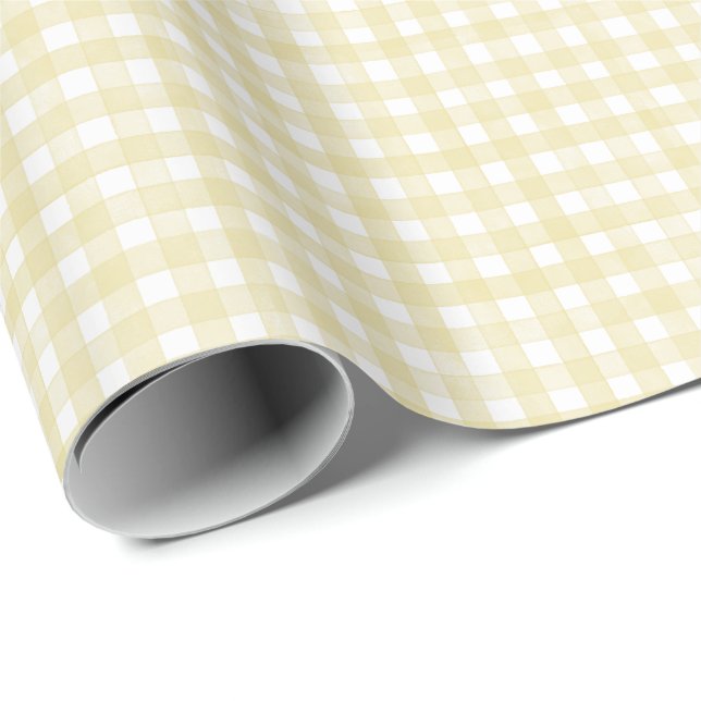 Papier Cadeau Jaune Beurre Gingham Classique (Coin rond)