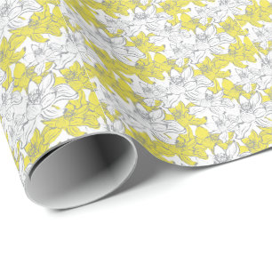Papier Cadeau Jaune Blanc Gris Floral