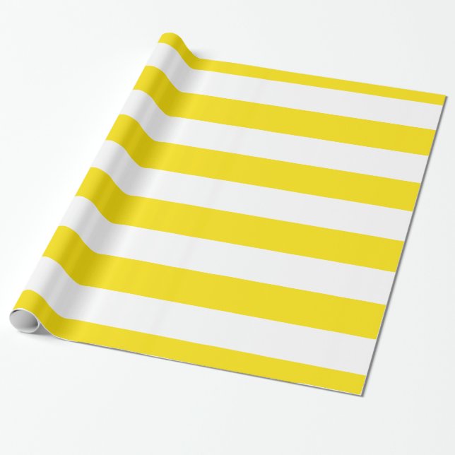 Papier Cadeau Jaune, Blanc XL Motif Rayures (Déroulé)