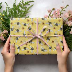 Papier Cadeau Jaune branché Printemps & Été Abeille de miel