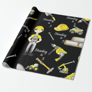 Papier Cadeau Jaune Cute Construction Camion Motif de vidage