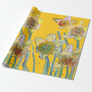 Papier Cadeau Jaune Daffodil Fleurs de printemps Aquarelle