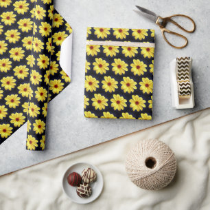 Papier Cadeau Jaune Dahlia Élégante Fleur Motif de répétition