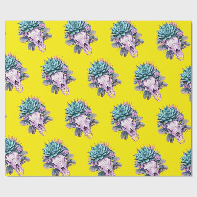 Papier Cadeau Jaune de décomposition pastel succulent (Plat)