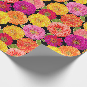 Papier Cadeau Jaune de rose de Zinnias d'été floral