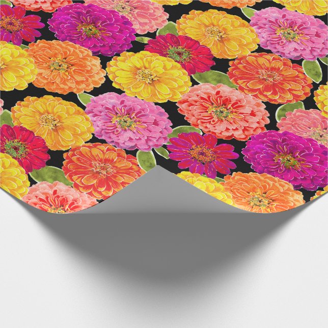 Papier Cadeau Jaune de rose de Zinnias d'été floral (Coin)