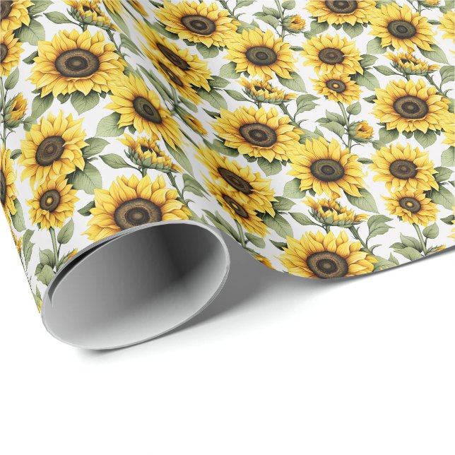 Papier Cadeau Jaune de Tournesol Ensoleillé (Coin rond)