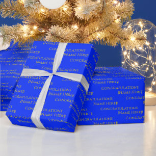 Papier Cadeau Jaune doré élégant personnalisé sur bleu vif