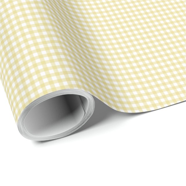 Papier Cadeau Jaune en vichy simple mignon petits chèques plissé (Coin rond)