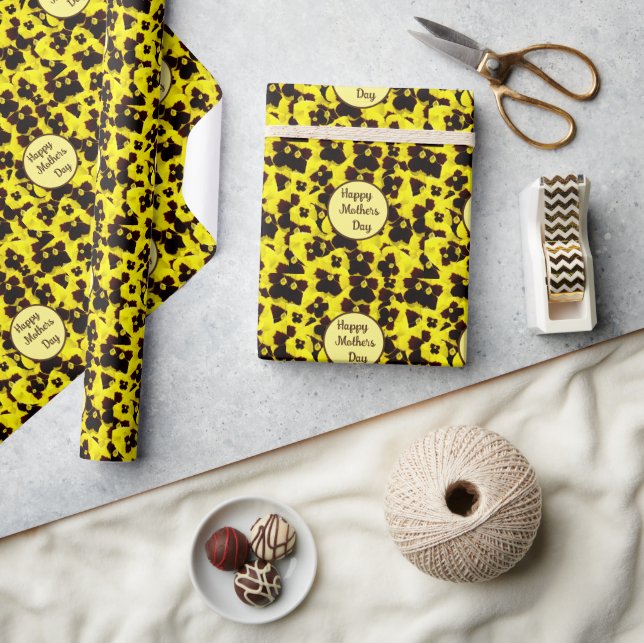 Papier Cadeau Jaune Et Brown Fête Des Mères, (Artisanat)