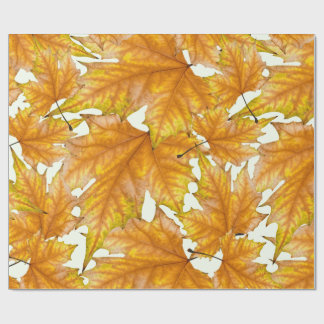 Papier Cadeau Jaune et feuille d'érable d'or