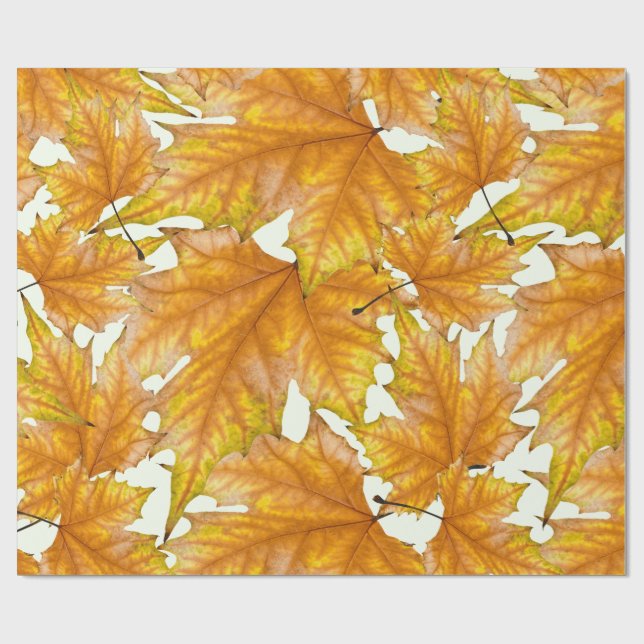 Papier Cadeau Jaune et feuille d'érable d'or (Plat)