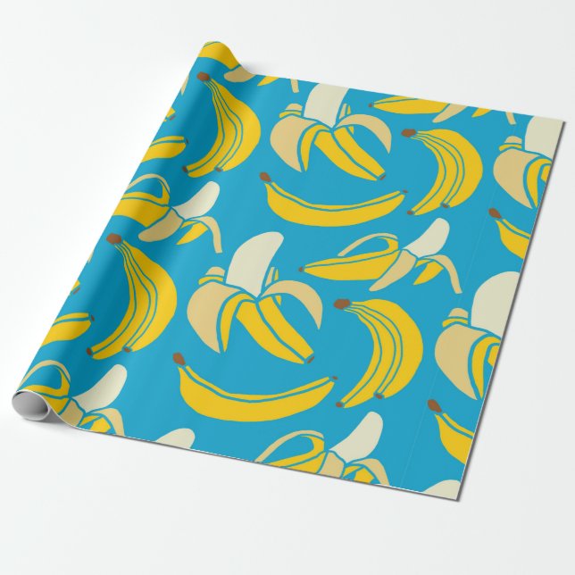 Papier Cadeau jaune frais banane tropicale sans soudure patte (Déroulé)