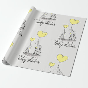 Papier Cadeau Jaune gris de maman et de baby shower d'éléphant