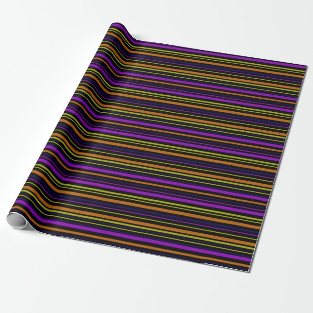 Papier Cadeau Jaune Orange Bleu Violet et Rayures Noires (Déroulé)
