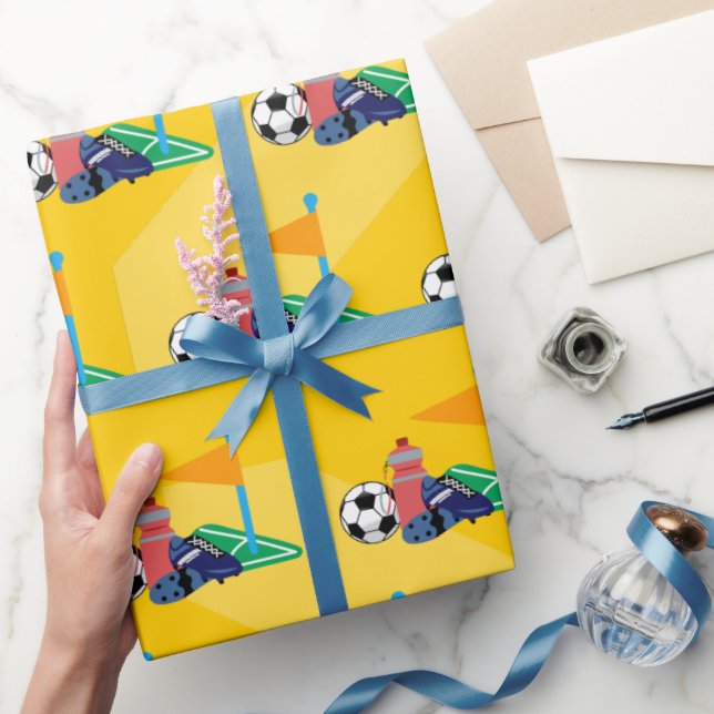 Papier Cadeau Jaune Palyful Soccer Ball Sports Anniversaire (Cadeaux)