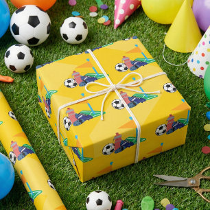 Papier Cadeau Jaune Palyful Soccer Ball Sports Anniversaire