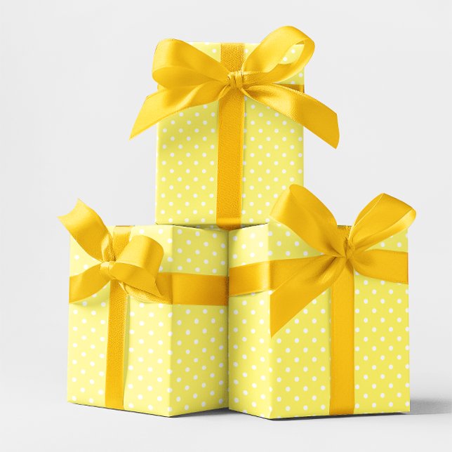 Papier Cadeau Jaune pastel et petits pois blancs (Pastel Yellow and White Small Polka Dot Wrapping Paper)