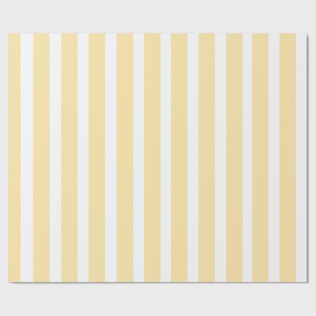 Papier Cadeau Jaune pastel et rayure verticale blanche (Plat)